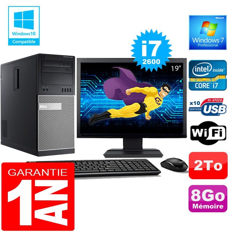 Dell 7010 MT (Tower) Core i7-2600 8GB RAM 2TB HDD WiFi Windows 7 Pro 19" Screen