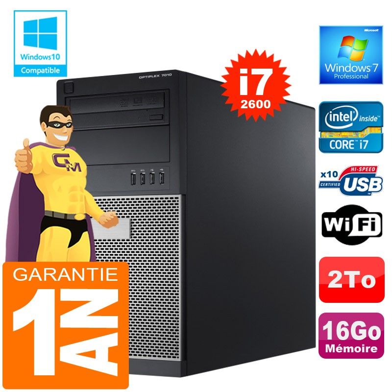 Dell 7010 MT (Tower) Core i7-2600 3.4GHz PC - 16GB RAM, 2TB HDD, DVD Burner, WiFi, Windows 7 Pro
