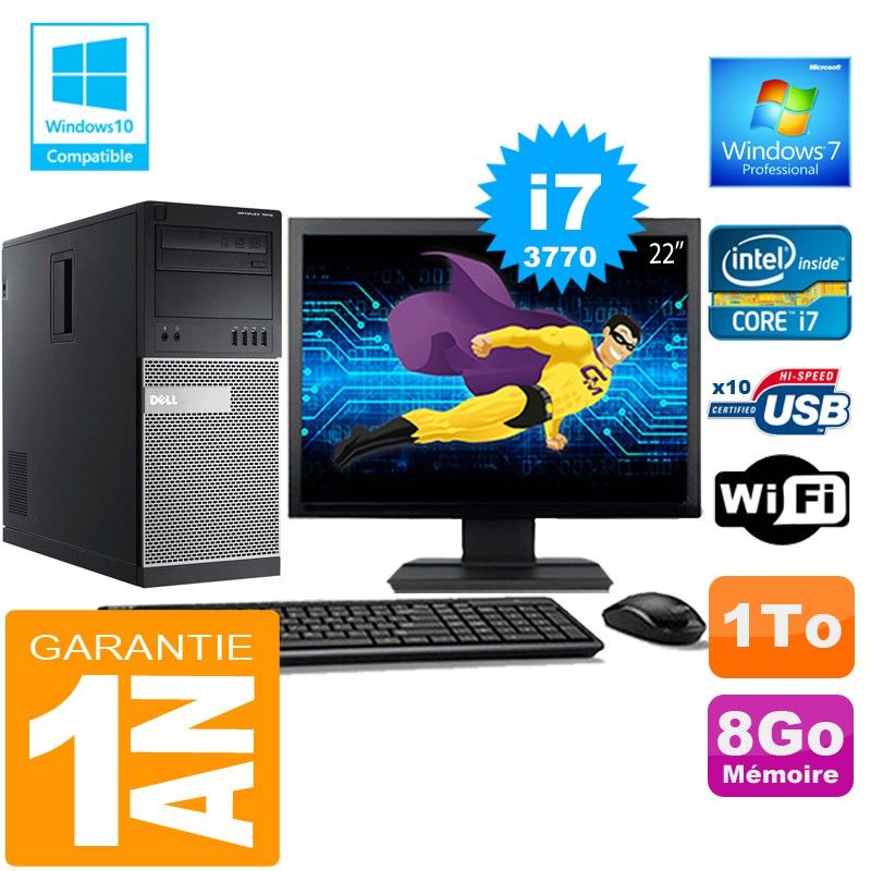Dell 7010 MT Desktop Computer - Core i7-3770, 8GB RAM, 1TB HDD, WiFi, Windows 7 Pro