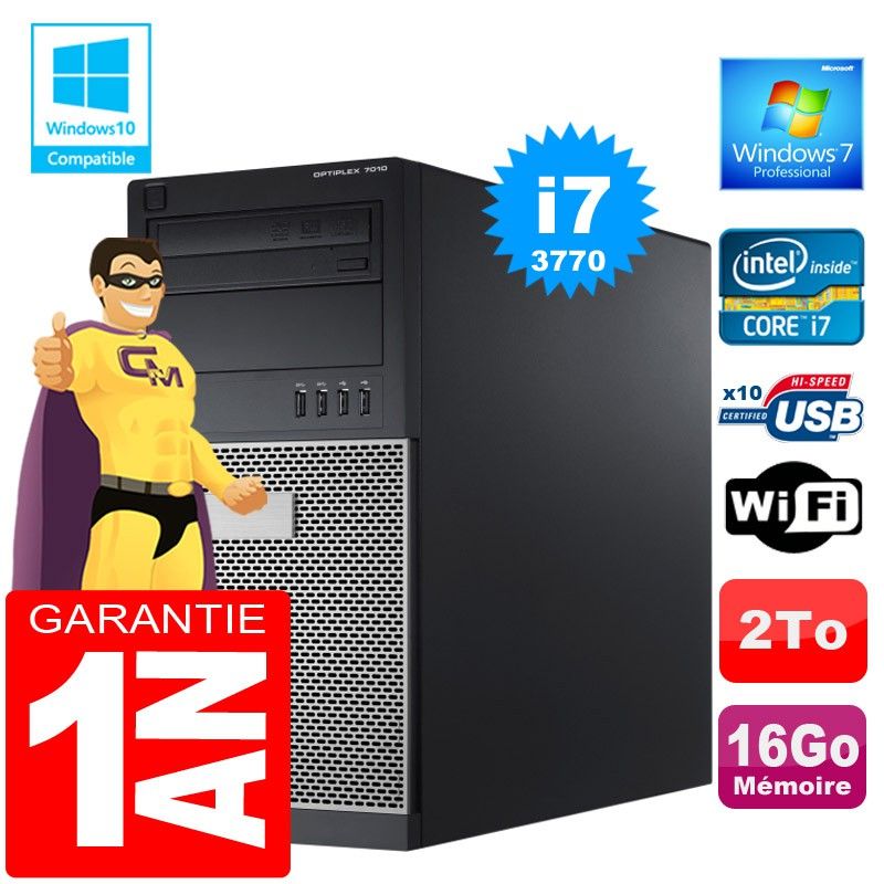 Dell 7010 MT (Tower) PC - Core i7-3770, 16GB RAM, 2TB HDD, DVD Burner, WiFi, Windows 7 Pro