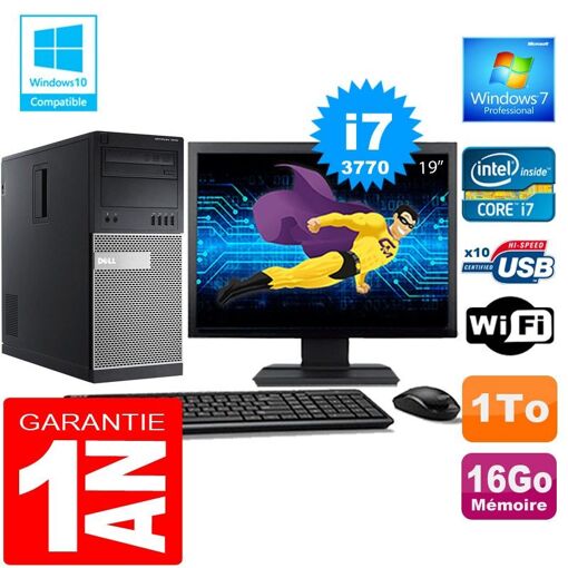Dell 7010 MT Desktop Computer - Intel Core i7-3770, 16GB RAM, 1TB HDD, WiFi, Windows 7 Pro