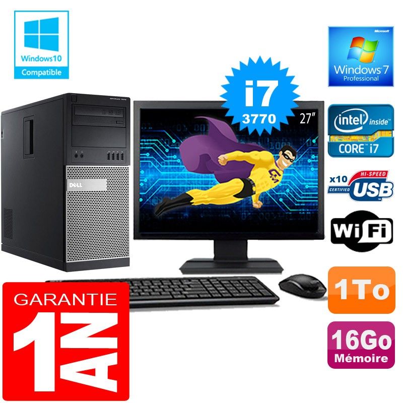 Dell 7010 MT Tower - Intel Core i7-3770, 16GB RAM, 1TB HDD, Windows 7 Pro