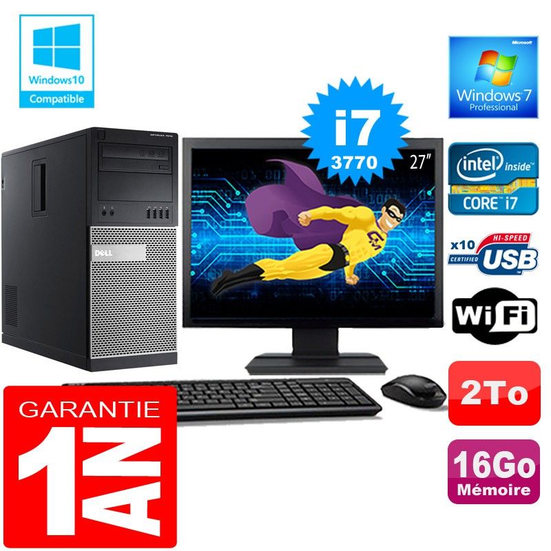 Dell 7010 Tower PC - Core i7-3770, 16GB RAM, 2TB HDD, WiFi, Windows 7 Pro