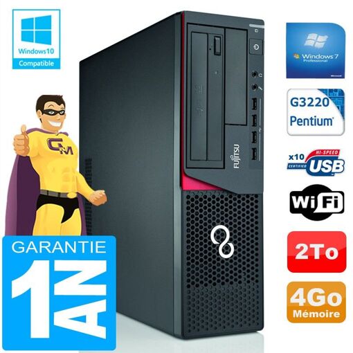 Ordinateur de bureau Fujitsu Esprimo E720 E85+ SFF - Processeur Intel Pentium G3220, 4 Go de RAM, Disque dur 2 To, Wi-Fi, Windows 7 Pro