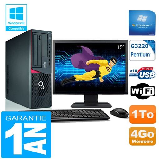 Ordinateur Fujitsu Esprimo E720 E85+ SFF - 4 Go de RAM, 1 To de SSD, Intel Pentium G3220, Wi-Fi, Windows 7 Pro