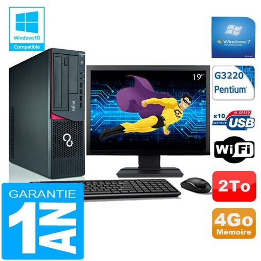 Ordinateur de bureau Fujitsu Esprimo E720 E85+ SFF - Processeur Intel Pentium G3220, 4 Go de RAM, 2 To SSD, Wi-Fi, Windows 7 Professionnel