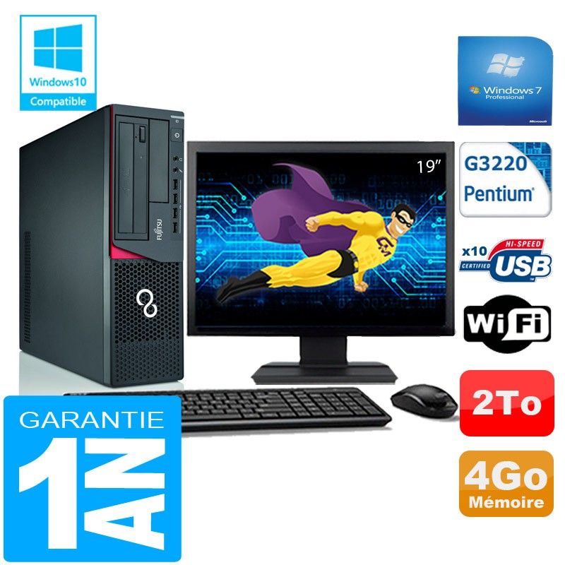 Fujitsu Esprimo E720 E85+ SFF Desktop PC - Intel Pentium G3220, 4GB RAM, 2TB HDD, WiFi, Windows 7 Pro
