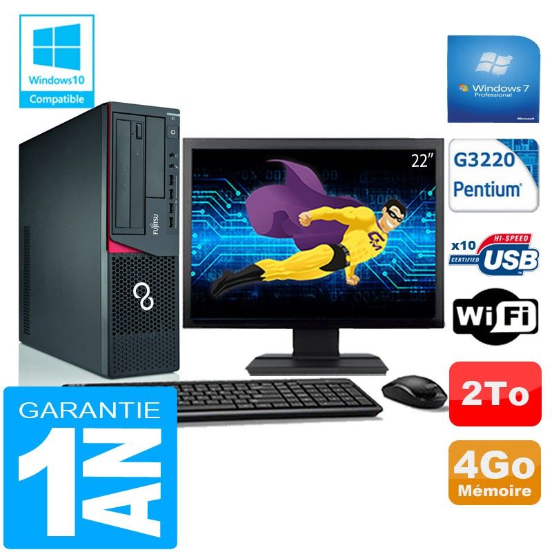 Fujitsu Esprimo E720 E85+ SFF Desktop Computer - Intel Pentium G3220, 4GB RAM, 2TB HDD, WiFi, Windows 7 Pro