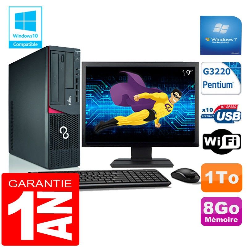 Fujitsu Esprimo E720 E85+ SFF Desktop PC - Intel Pentium G3220, 8GB RAM, 1TB HDD, WiFi, Windows 7 Pro