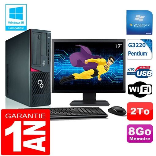 Ordinateur de bureau Fujitsu Esprimo E720 E85+ SFF - Processeur Intel Pentium G3220, 8 Go de RAM, 2 To HDD, Wi-Fi, Windows 7 Pro