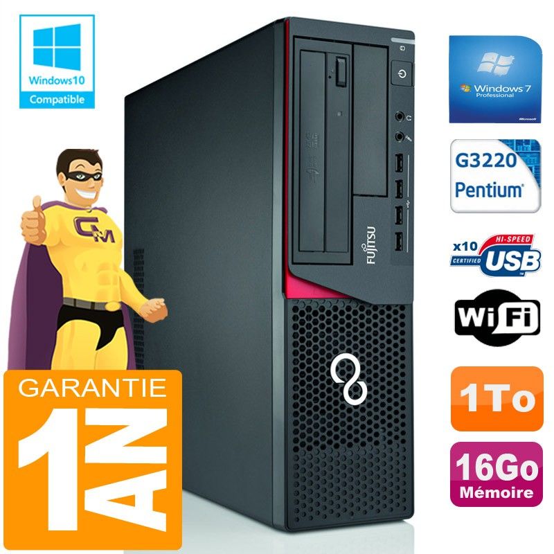 Fujitsu Esprimo E720 E85+ SFF PC - Intel Pentium G3220, 16GB RAM, 1TB HDD, WiFi, Windows 7 Pro