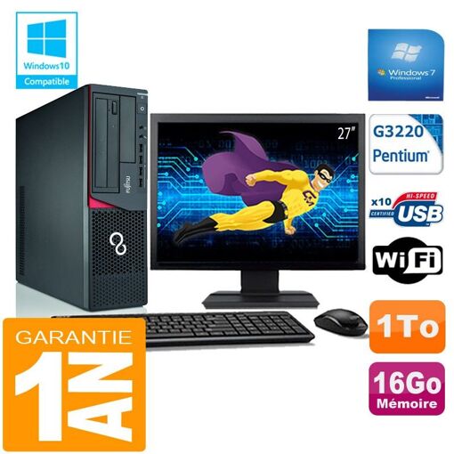 Ordinateur de bureau Fujitsu Esprimo E720 E85+ (Forme compacte) - 16 Go de RAM, 1 To SSD, Intel Pentium G3220, Wi-Fi, Windows 7 Professionnel