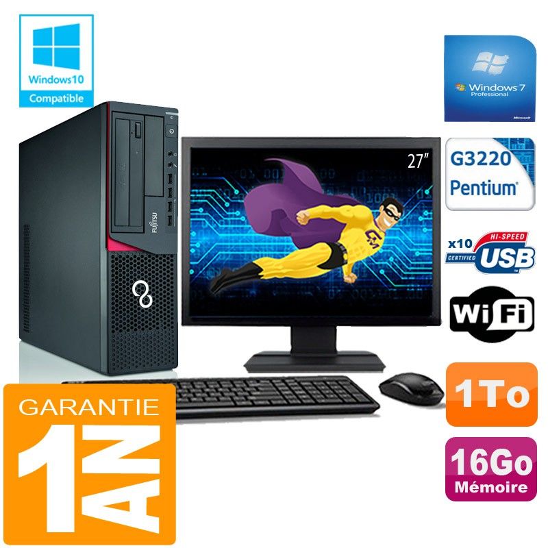 Fujitsu Esprimo E720 E85+ SFF PC - 16GB RAM, 1TB HDD, Intel Pentium G3220, WiFi, Windows 7 Pro
