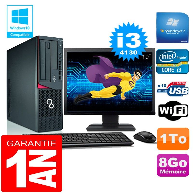 Ordinateur de bureau Fujitsu Esprimo E720 E85+ (Small Form Factor) - Processeur Intel Core i3-4130, 8 Go de RAM, 1 To de disque dur, Wi-Fi, Windows 7 Professionnel