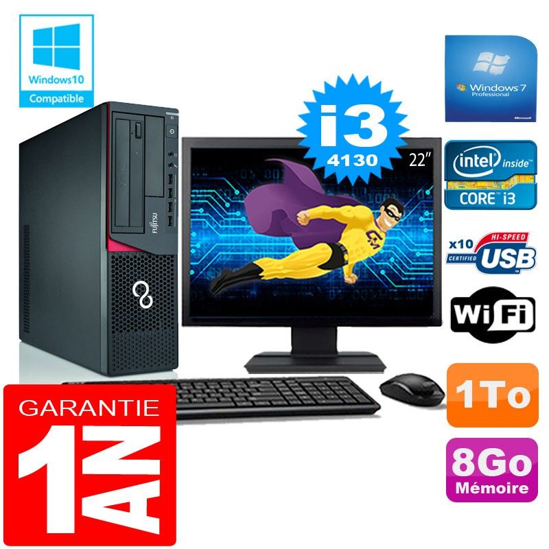 Fujitsu Esprimo E720 E85+ SFF Core i3-4130 8GB 1TB WiFi Windows 7 Pro 22" Screen
