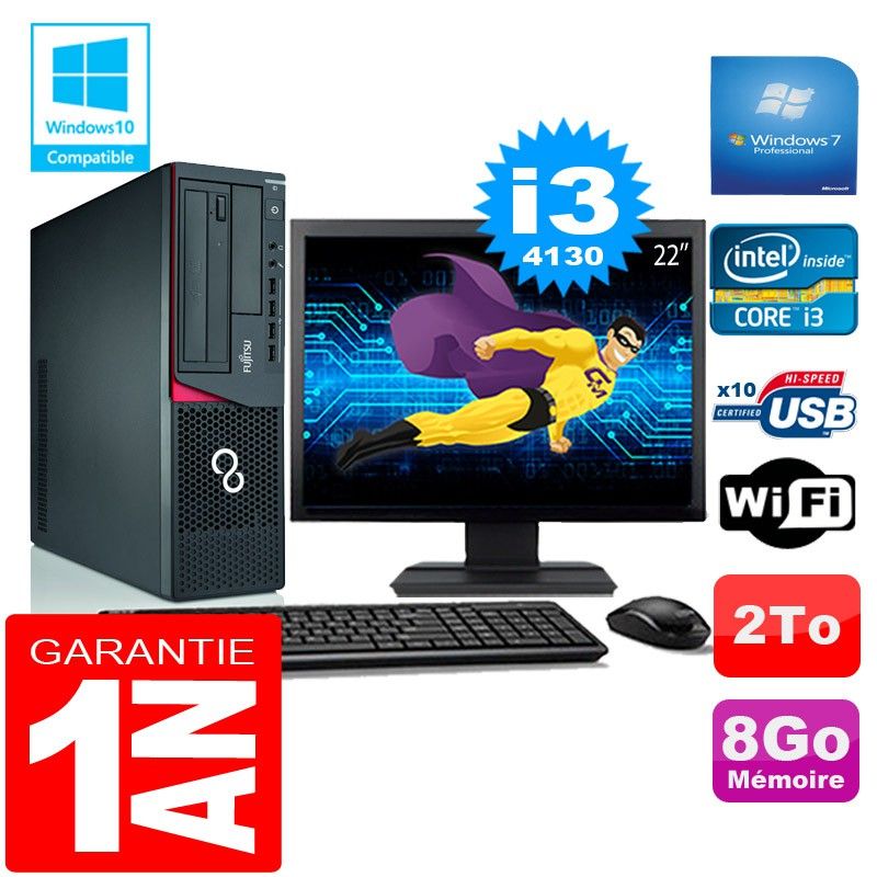 Fujitsu Esprimo E720 E85+ SFF Core i3-4130 8GB 2TB WiFi Windows 7 Pro 22" Screen