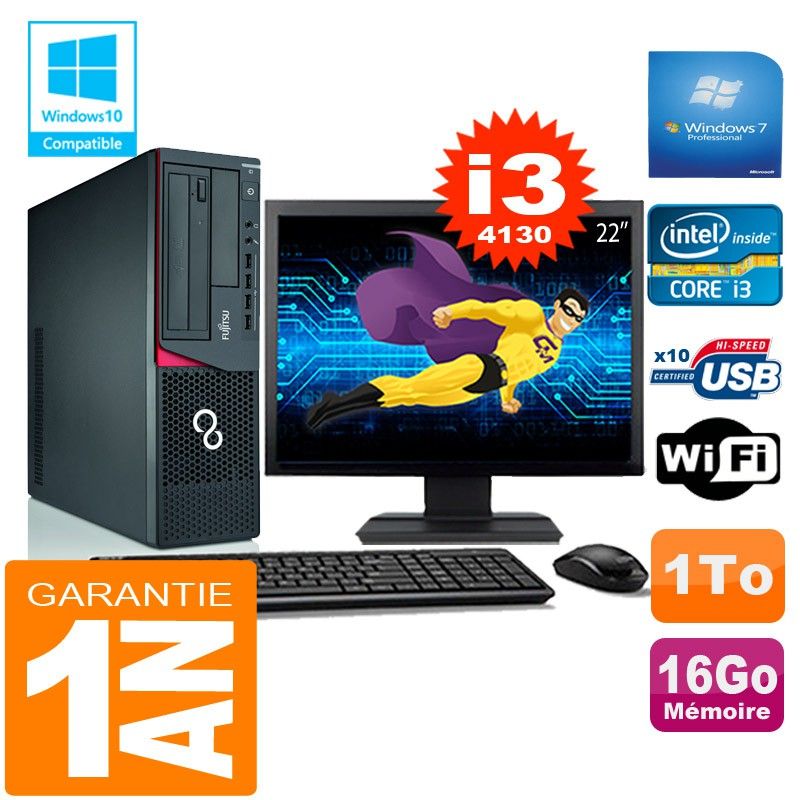 Ordinateur de bureau Fujitsu Esprimo E720 E85+ SFF - Processeur Intel Core i3-4130, 16 Go de RAM, 1 To de SSD, Wi-Fi, Windows 7 Pro
