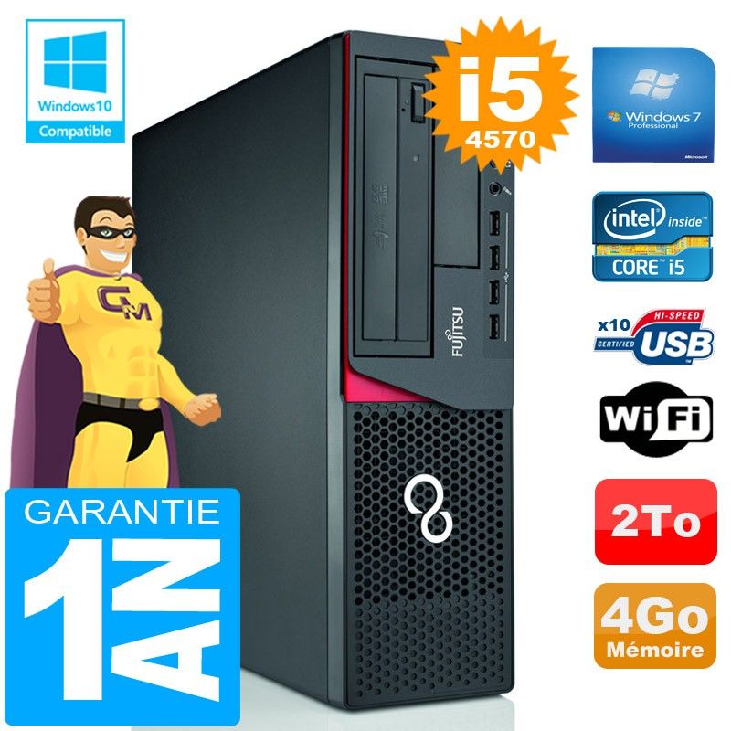 Ordinateur de bureau Fujitsu Esprimo E720 E85+ (Small Form Factor) Intel Core i5-4570 4 Go 2 To Wi-Fi Windows 7