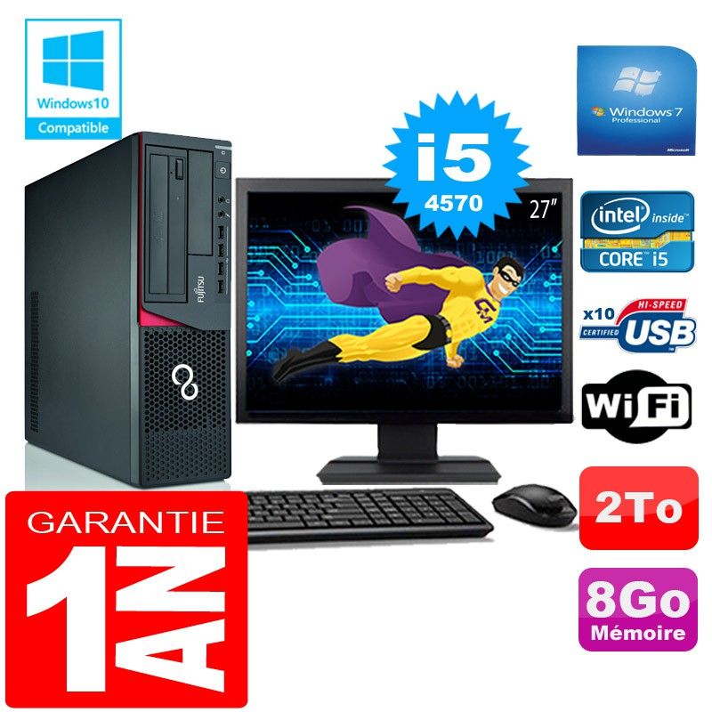 Fujitsu Esprimo E720 E85+ SFF Core i5-4570 8GB 2TB WiFi Windows 7 Pro 27" Monitor