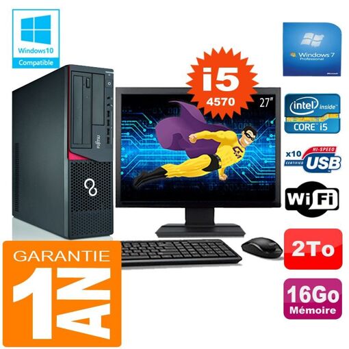 Ordinateur de bureau Fujitsu Esprimo E720 E85+ (Forme compacte) Core i5-4570 16 Go 2 To Wi-Fi Windows 7 Professionnel Écran 27"
