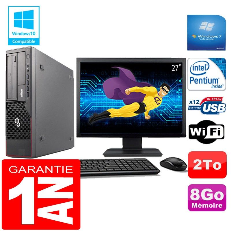 Ordinateur de bureau Fujitsu Esprimo E700 E90+ (Small Form Factor) - Processeur Intel Pentium G840, 8 Go de RAM, 2 To HDD, Wi-Fi, Windows 7 Pro