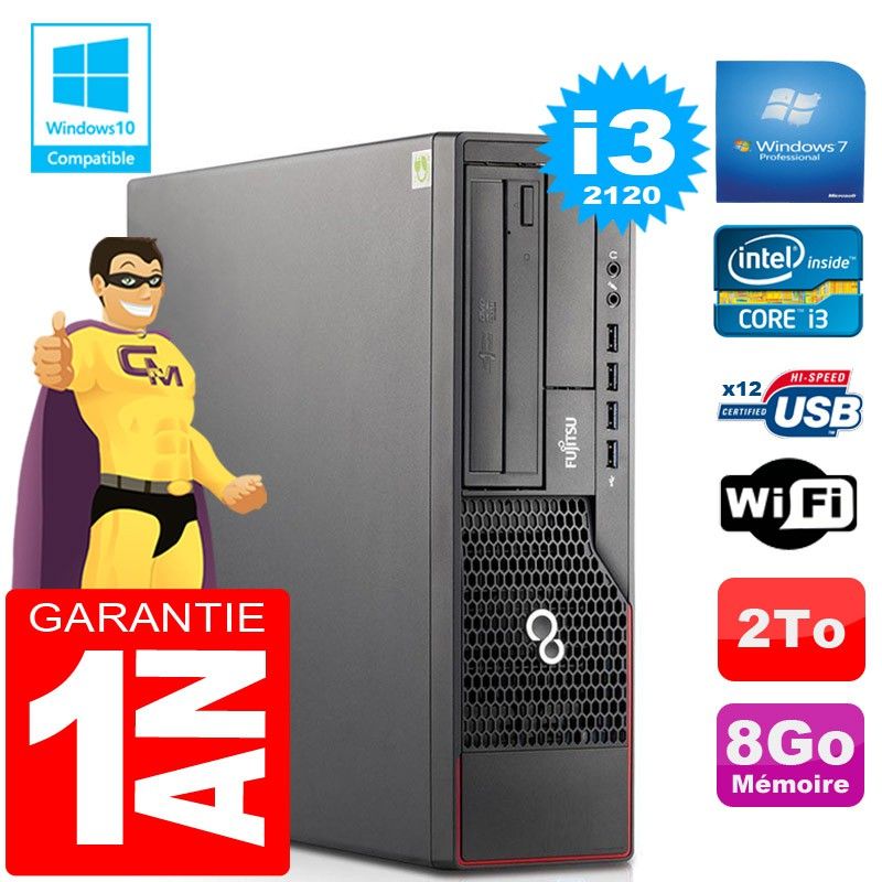 Fujitsu Esprimo E700 E90+ SFF Core i3-2120 8GB RAM 2TB HDD WiFi Windows 7 Small Form Factor PC