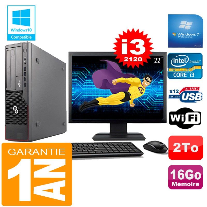 Fujitsu Esprimo E700 E90+ SFF (Pequeño) Procesador Intel Core i3-2120, 3.3 GHz, 2 núcleos, 3 Mo de caché - 5 GT/s DMI - Socket FCLGA1155 16 GB de RAM DDR3 (máximo 32 GB) Disco duro de 2 TB SATA Lectora óptica DVD-RW Intel Q65 Audio CX20642 Gráficos integrados Intel HD 2000 Red Intel 82579V Gigabit Ethernet + Clave USB WiFi Sistema operativo Windows 7 Pro Dimensiones: 39,5 cm (Al) x 41,9 cm (An) x 17,5 cm (La) Peso: 8 kg