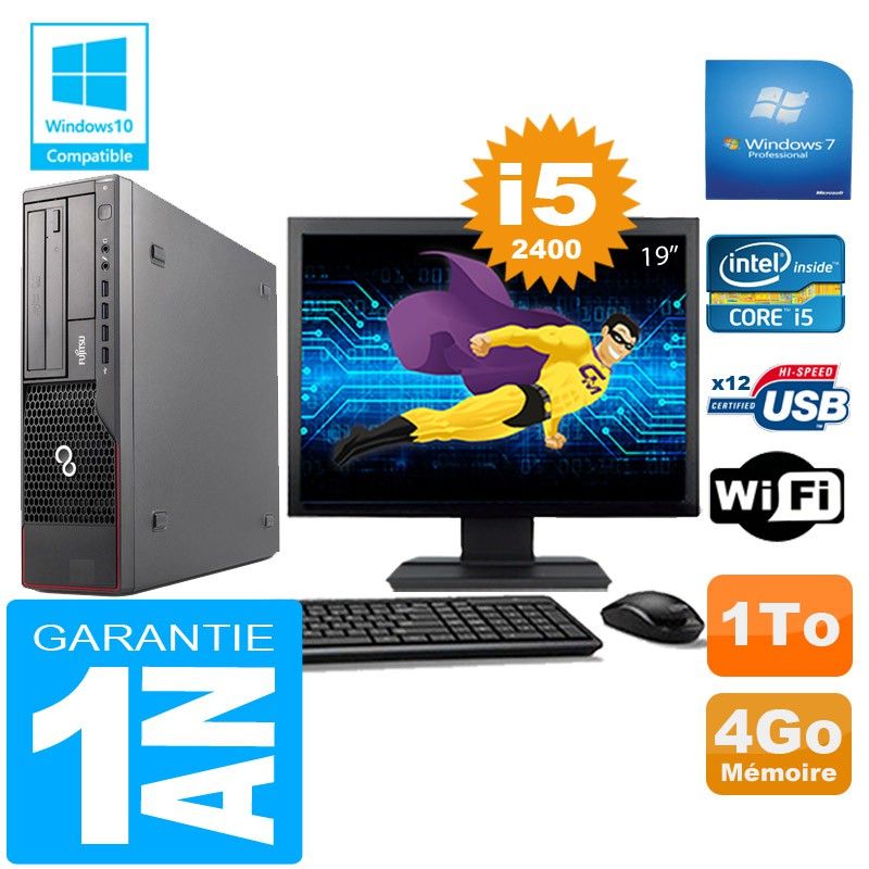 Fujitsu Esprimo E700 E90+ SFF Core i5-2400 4GB 1TB WiFi Windows 7 Pro 19" Screen