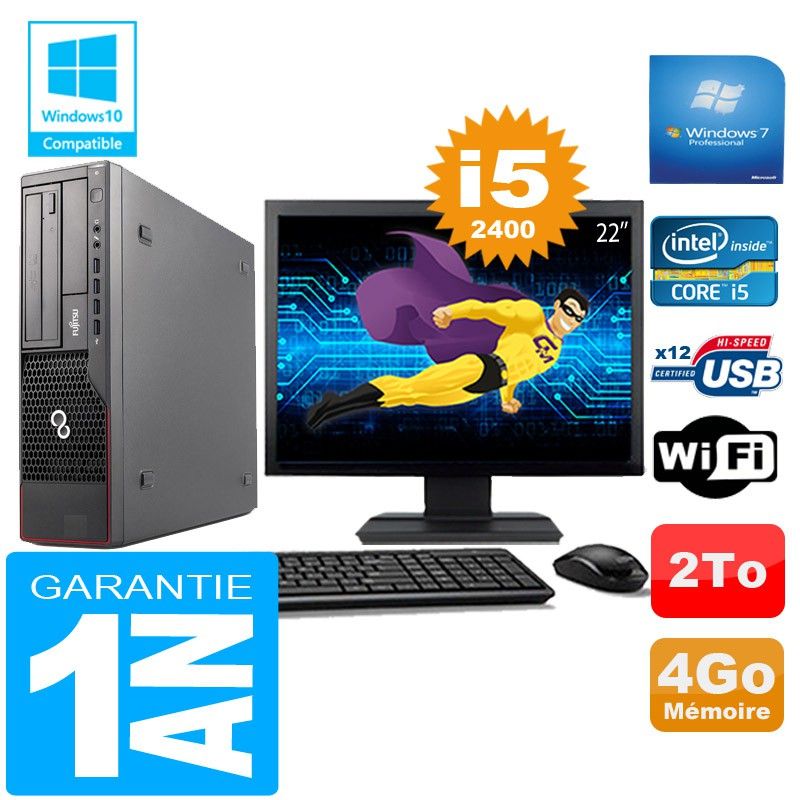 Fujitsu Esprimo E700 E90+ SFF Core i5-2400 4GB 2TB WiFi Windows 7 Pro 22" Screen