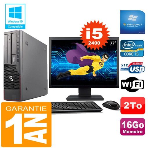 PC Fujitsu Esprimo E700 E90+ SFF Core i5-2400 16GB 2TB WiFi Windows 7 Pro Monitor 27" 