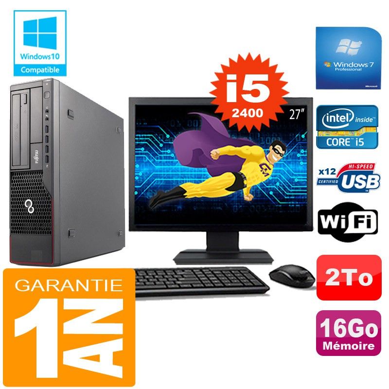 Fujitsu Esprimo E700 E90+ SFF Core i5-2400 16GB 2TB WiFi Windows 7 Pro 27" Monitor