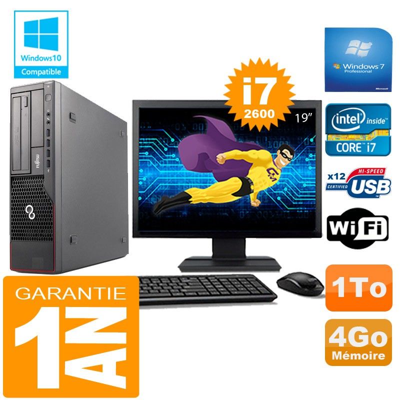 Fujitsu Esprimo E700 E90+ SFF Core i7-2600 4GB 1TB WiFi Windows 7 Pro 19" Screen
