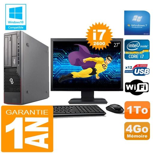 Fujitsu Esprimo E700 E90+ SFF (Pequeño formato) Core i7-2600 4GB 1TB WiFi Windows 7 Pro Monitor de 27"