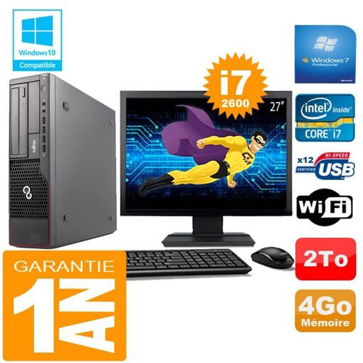 PC Fujitsu Esprimo E700 E90+ SFF Core i7-2600 4GB 2TB WiFi Windows 7 Pro Pantalla de 27"