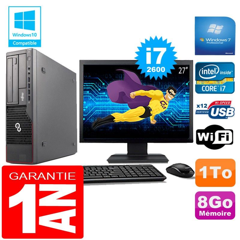 Fujitsu Esprimo E700 E90+ SFF Core i7-2600 8GB 1TB WiFi Windows 7 Pro 27" Monitor