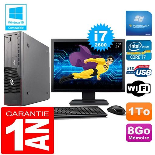 Fujitsu Esprimo E700 E90+ SFF Core i7-2600 8GB 1TB WiFi Windows 7 Pro 27" Monitor