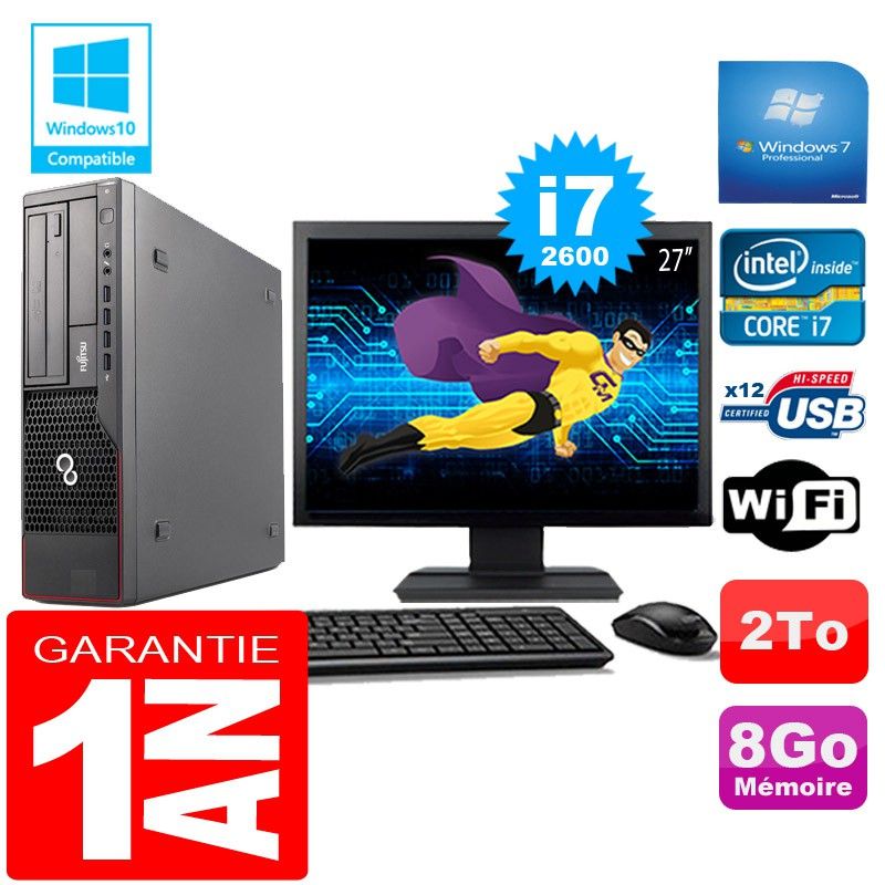 Fujitsu Esprimo E700 E90+ SFF Core i7-2600 8GB 2TB WiFi Windows 7 Pro 27" Screen