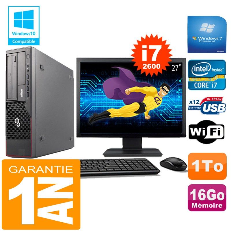 Fujitsu Esprimo E700 E90+ SFF Procesador Intel® Core™ i7-2600 16GB 1TB WiFi Windows 7 Pro Pantalla de 27 pulgadas