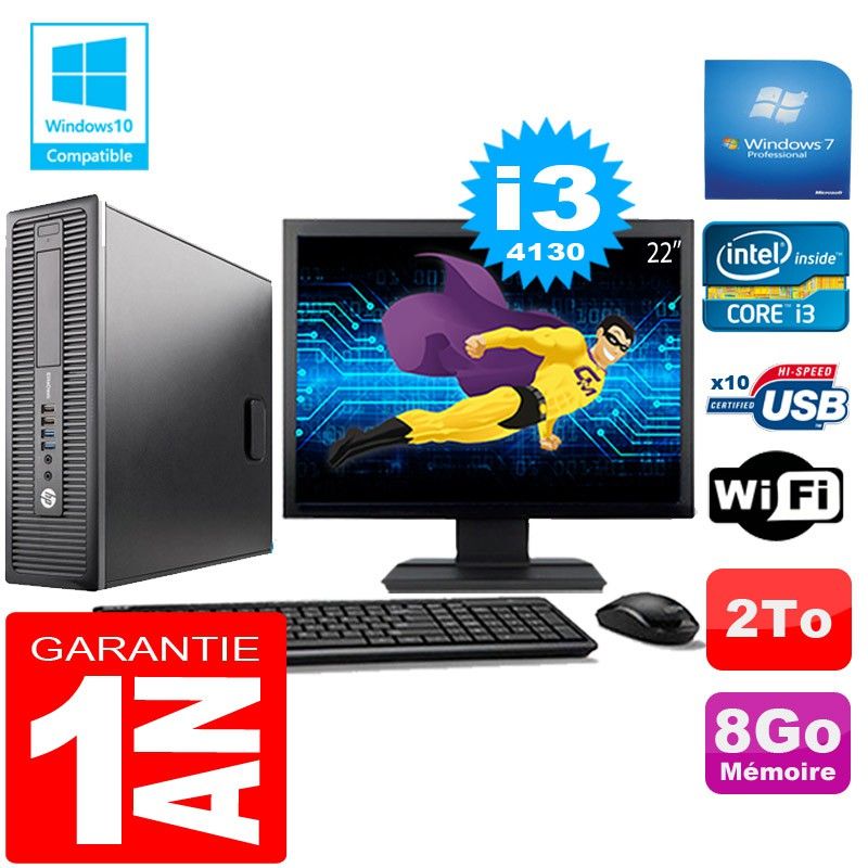 HP EliteDesk 800 G1 SFF Core i3-4130 8GB 2TB WiFi Windows 7 Pro 22" Monitor