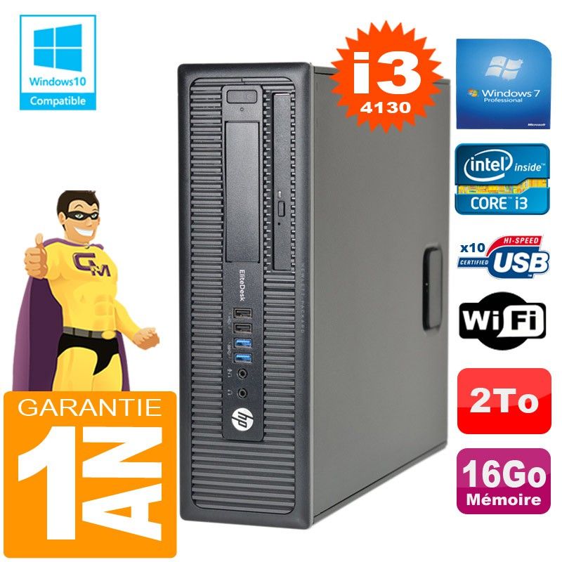 HP EliteDesk 800 G1 SFF Core i3-4130 16GB 2TB DVD Writer WiFi Windows 7
