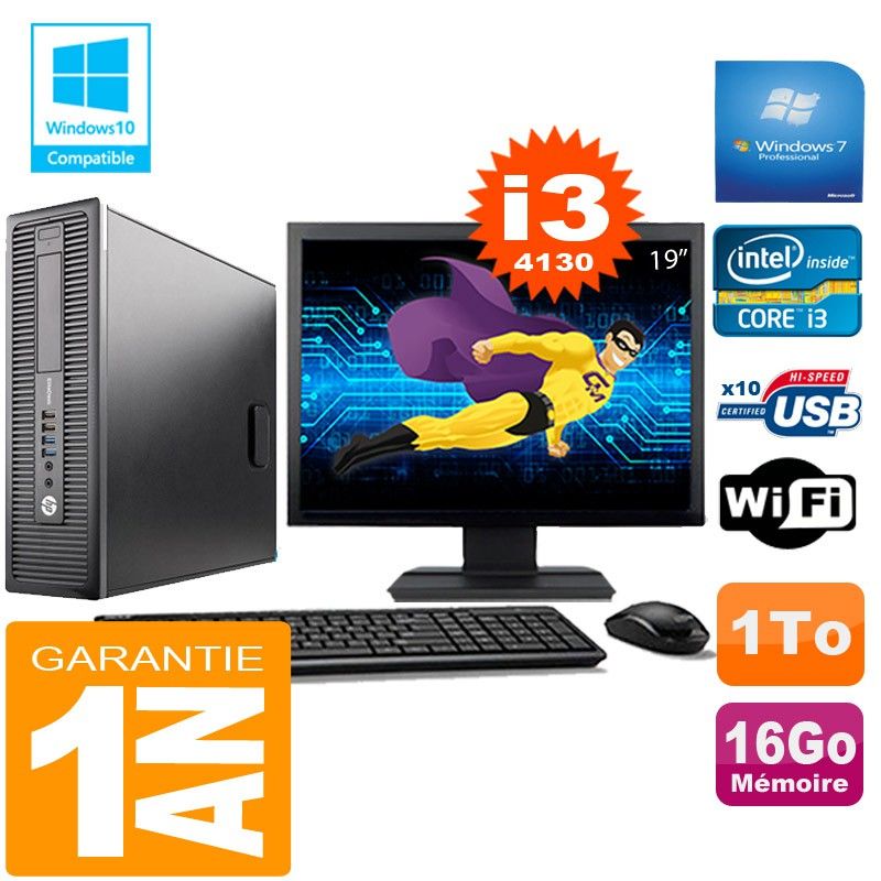 HP EliteDesk 800 G1 SFF Core i3-4130 16GB 1TB WiFi Windows 7 Pro 19" Screen