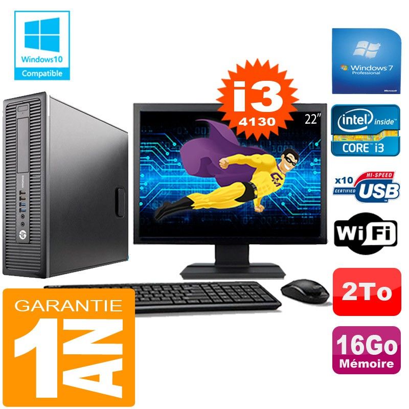 HP EliteDesk 800 G1 SFF Core i3-4130 16GB 2TB WiFi Windows 7 Pro 22" Monitor