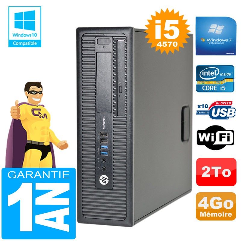 HP EliteDesk 800 G1 SFF Core i5-4570 4GB 2TB DVD Writer WiFi Windows 7