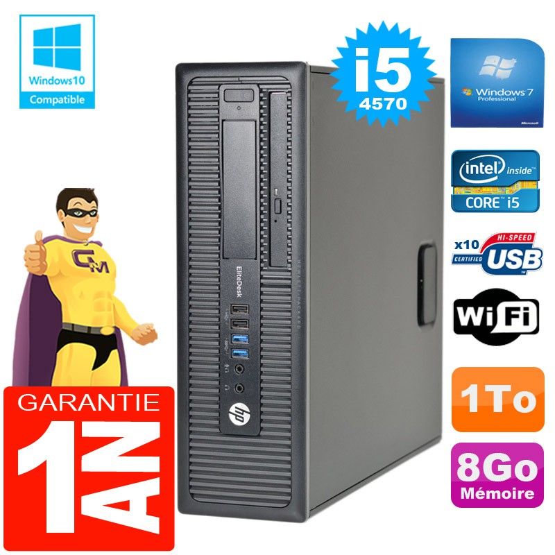 HP EliteDesk 800 G1 SFF Core i5-4570 8GB 1TB DVD Burner WiFi Windows 7