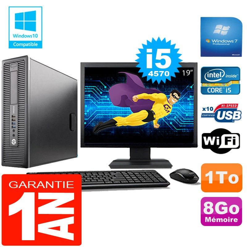 HP EliteDesk 800 G1 SFF Core i5-4570 8GB 1TB WiFi Windows 7 Pro 19" Screen