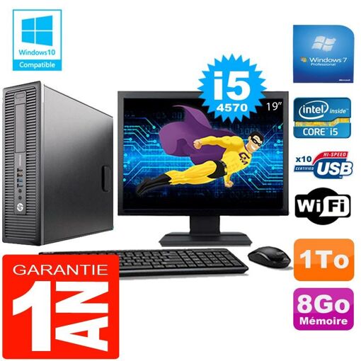 HP EliteDesk 800 G1 SFF Core i5-4570 8GB 1TB WiFi Windows 7 Pro 19" Screen