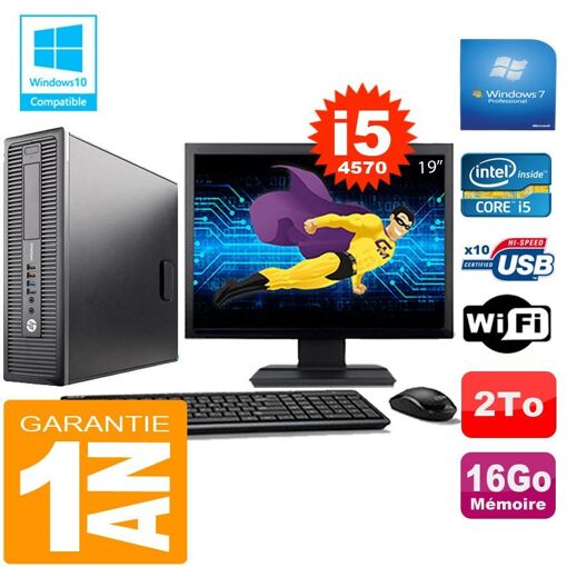 HP EliteDesk 800 G1 SFF (Pequeño Formato) Procesador Intel Core i5-4570 16GB 2TB WiFi Windows 7 Profesional Pantalla de 19"
