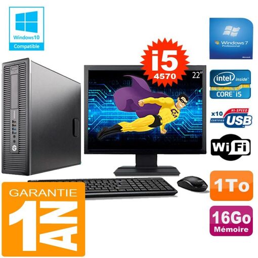 HP EliteDesk 800 G1 SFF Intel Core i5-4570 16 Go 1 To Wi-Fi Windows 7 Professionnel Écran 22"