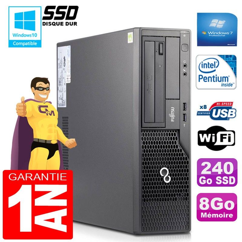 Fujitsu Esprimo E500 E85+ SFF PC - Intel G640, 8GB RAM, 240GB SSD, WiFi, Windows 7 Pro