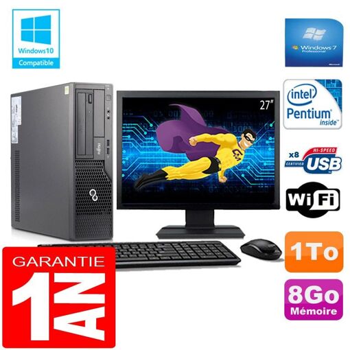Ordinateur de bureau Fujitsu Esprimo E500 E85+ SFF - Processeur Intel G640, 8 Go de RAM, 1 To HDD, WiFi, Windows 7 Professionnel